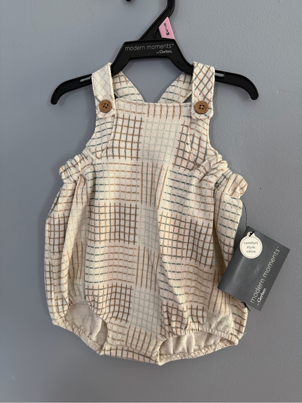Modern Moments Cream & Brown Plaid Baby Romper